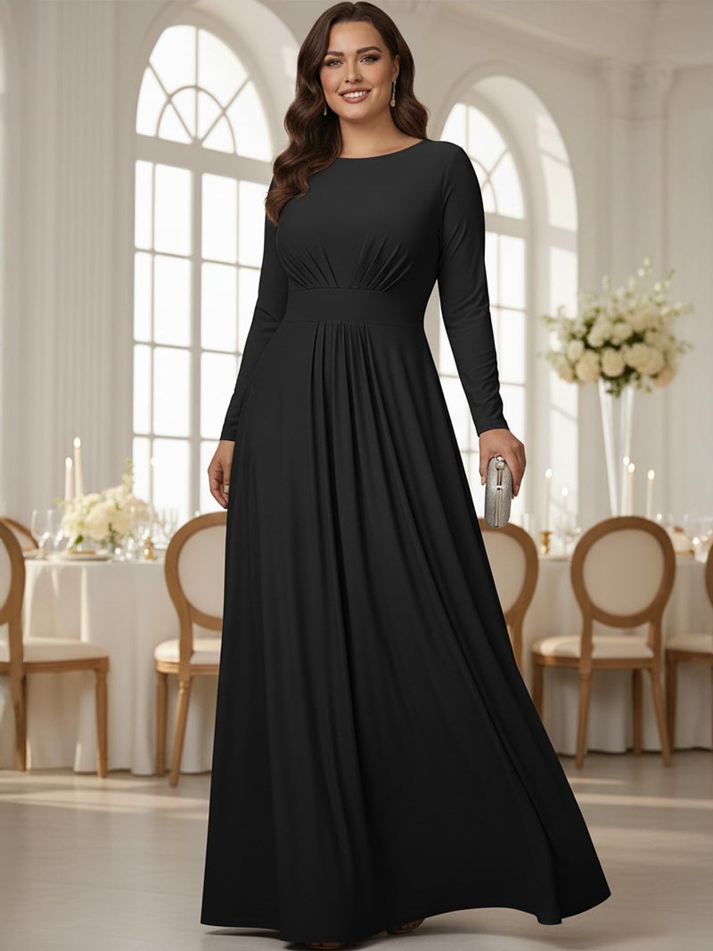 KOH KOH Plus Size Womens Long Full Sleeve Sleeves Flowy Empire Waist Fall Winter Modest Formal Floor Length Abaya Muslim Bridesmaid Bridal Gown Gowns Maxi Dress Dresses, Black XL 14-16 - Image 3